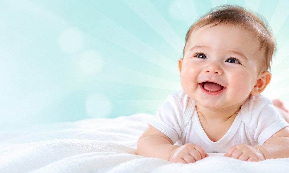 Smiling baby in a bright and welcoming setting